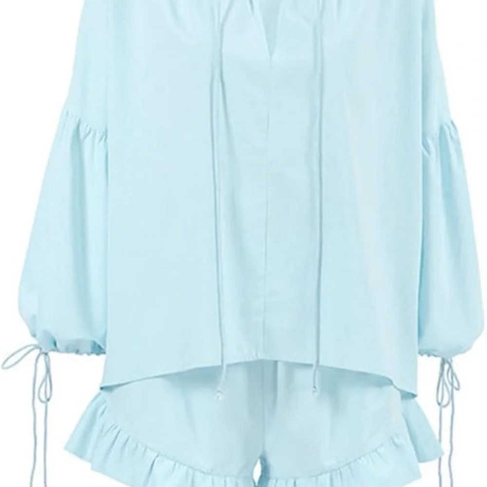 🦋Women's Light‎ Blue Ruffle Shorts Set…NWOT🦋